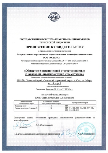 Свидетельство на гостиничные услуги